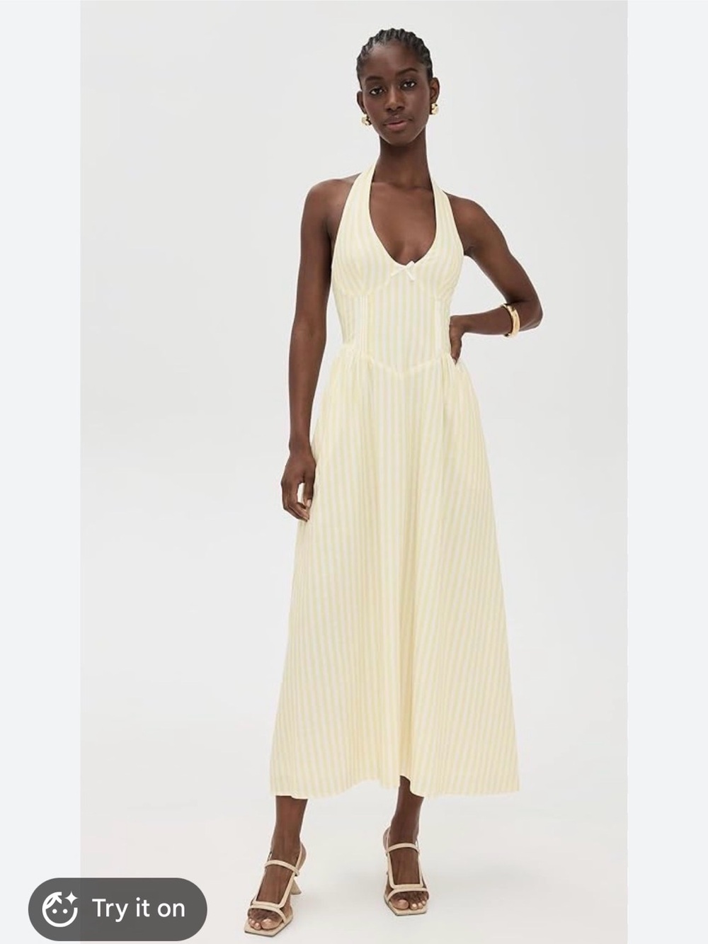 Revolve seven wonders - L - Halter Maxi Dress - Butter Yellow stripe - NWT